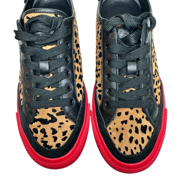 Rag & Bone Army Cheetah Leather Sneakers SZ 37 Shoes Brown Black Red - Picture 8 of 14